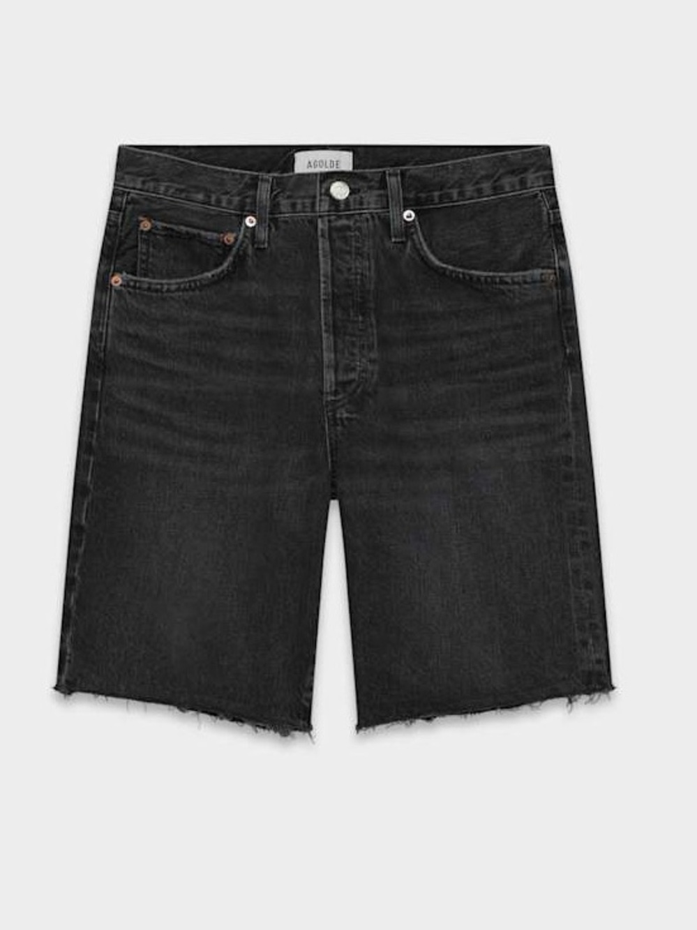 Agolde Washed Black High-Rise Frayed Denim Bermudas 90s Short 100% Cotton